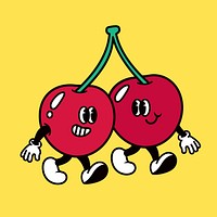 Retro walking cherries, food illustration vector