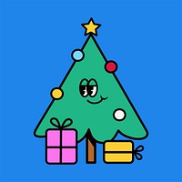 Christmas tree cartoon, line art illustration vector