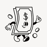 Dollar bill, money cartoon character illustration