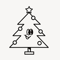 Christmas tree cartoon, line art illustration vector