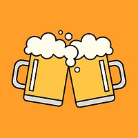 Cheering beer mugs, beverage line art illustration