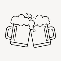 Cheering beer mugs, beverage line art illustration