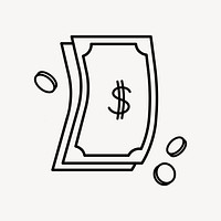 Dollar bills, line art illustration vector