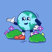 Sustainable globe, environment cartoon character illustration