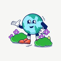 Sustainable globe, environment cartoon character illustration psd