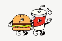Cute junk food cartoon, retro funky illustration psd