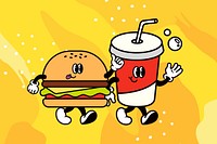 Cute junk food cartoon, retro funky illustration