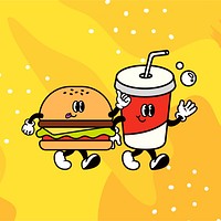 Cute junk food cartoon, retro funky illustration