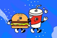 Cute junk food cartoon, retro funky illustration