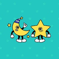 Moon & star cartoon character illustration