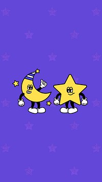 Moon & star cartoon iPhone wallpaper, character illustration