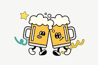 Clinking beer glasses, funky cartoon illustration psd