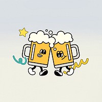 Clinking beer glasses, funky cartoon illustration