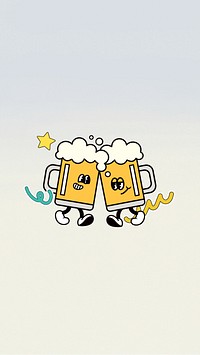 Clinking beer glasses iPhone wallpaper, funky cartoon illustration