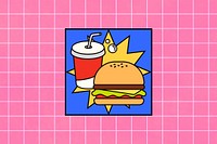 Cute junk food, burger and soda illustration