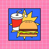 Cute junk food, burger and soda illustration