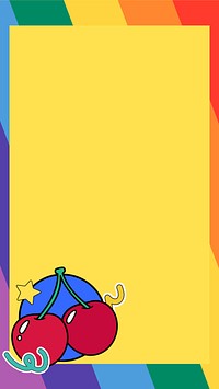 Rainbow cherry frame iPhone wallpaper, yellow design