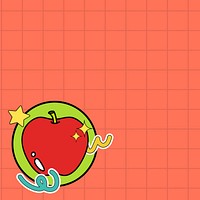 Red grid patterned background, cute apple illustration