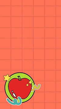 Red grid patterned iPhone wallpaper, cute apple illustration