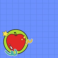 Blue grid patterned background, cute apple illustration