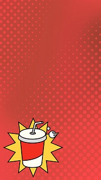 Red half-tone iPhone wallpaper, retro soda cup illustration