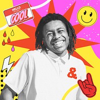 Cheerful black man, funky collage art