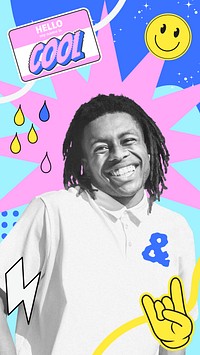 Cheerful black man iPhone wallpaper,  funky collage art