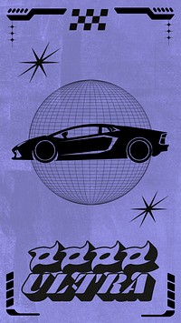 Y2K sports car iPhone wallpaper, purple silhouette art