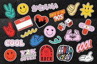 Retro funky typography sticker set psd