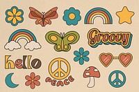 Retro groovy typography sticker set vector