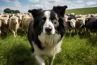 Sheepdog herding sheep field image