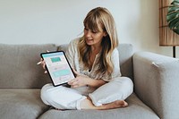 Woman using a digital tablet  during coronavirus quarantine