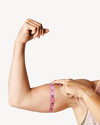 Female measuring bicep with measuring tape