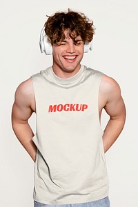 Men's tank top mockup, casual apparel psd