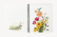 Blank notebook page, floral illustration