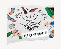 Partnership word, business deal doodle remix on paper texture