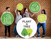 Volunteers holding environment signs mockup psd