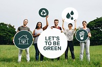 Volunteers holding environment signs mockup psd