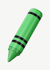 3D green crayon, collage element psd