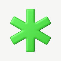 3D green asterisk, collage element psd