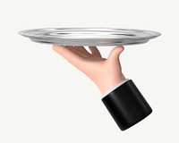 3D waiter serving tray, collage element psd