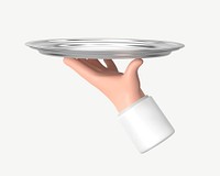 3D waiter serving tray, collage element psd
