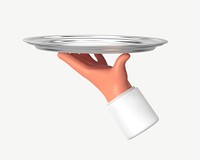 3D waiter serving tray, collage element psd