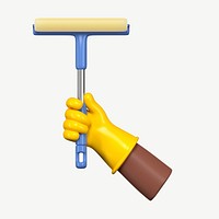 3D hand holding squeegee, collage element psd