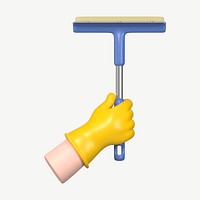 3D hand holding squeegee, collage element psd