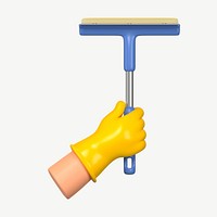 3D hand holding squeegee, collage element psd