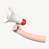 3D hand holding megaphone, collage element psd