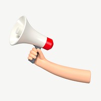 3D hand holding megaphone, collage element psd