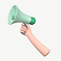 3D hand holding megaphone, collage element psd