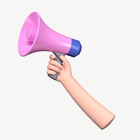 3D hand holding megaphone, collage element psd